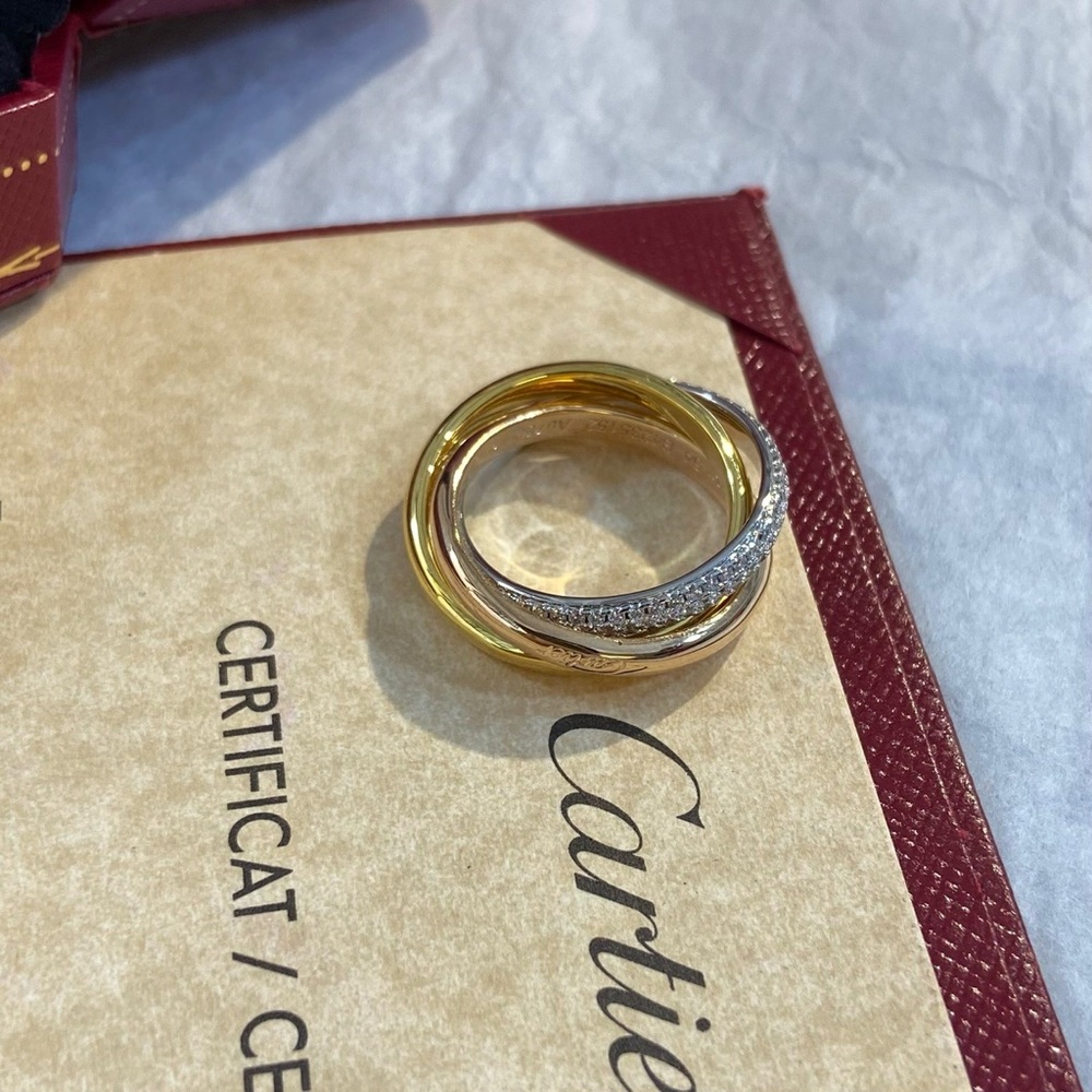Cartier Trinity Three-Band Ring in Gold, Rose Gold & Silver with Diamonds